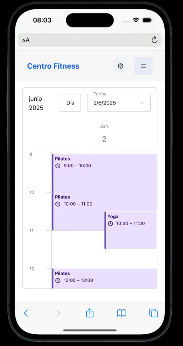 Calendario para centros de pilates